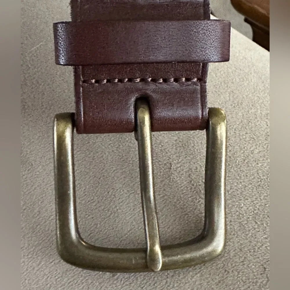 Polo Ralph Lauren Full Grain Leather Brown Belt Brass Buckle Size 38